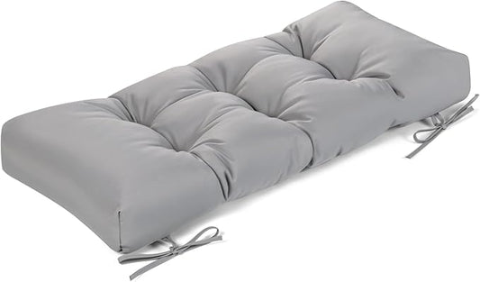 ROFIELTY Outdoor Bench Cushion, Waterproof/Sun-Proof Fabric, Tufted Bench Cushion with 2 Ties, Suitable for Outdoor Garden Bench/Swing/Indoor Furniture (Light Gray, 36×14×4)