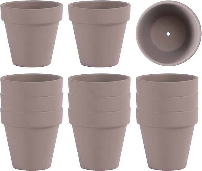 Fcacti 12 PCS Small Mini Grey Clay Pots with Drainage Holes,2.5inch Terra Cotta Pot Clay Ceramic Pottery Planter,Succulent Nursery Pot/Cactus Plant Pot,for Indoor/Outdoor Plants,Crafts,Wedding Favor