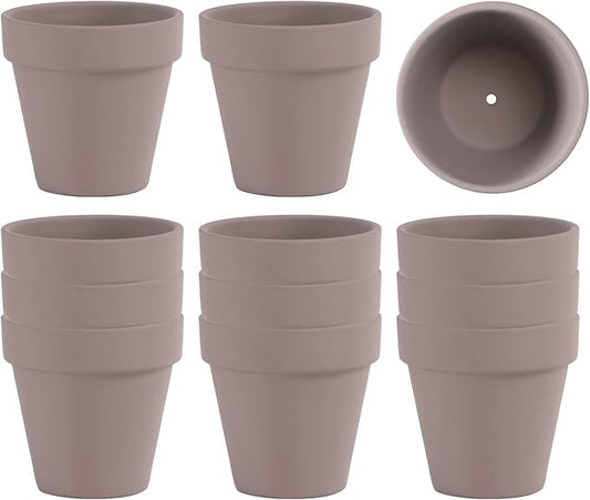 Fcacti 12 PCS Small Mini Grey Clay Pots with Drainage Holes,2.5inch Terra Cotta Pot Clay Ceramic Pottery Planter,Succulent Nursery Pot/Cactus Plant Pot,for Indoor/Outdoor Plants,Crafts,Wedding Favor