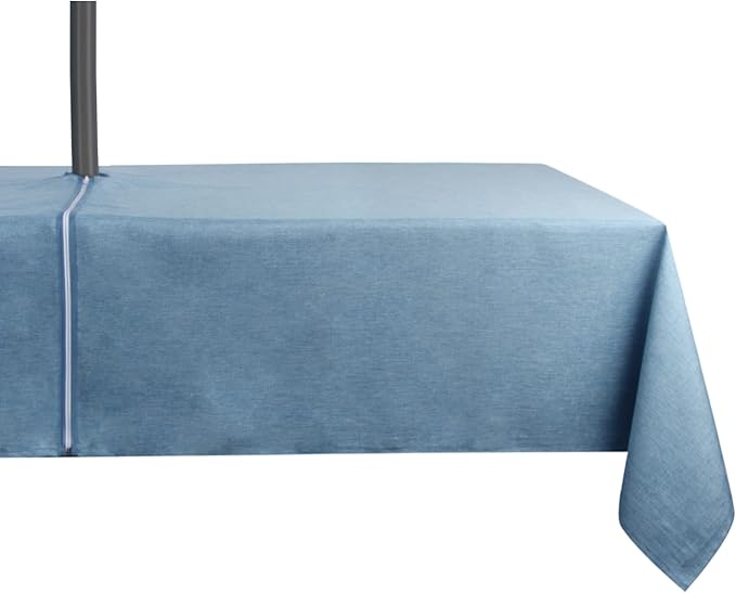 Outdoor Tablecloth Wrinkle-Free Stain Resistant Waterproof Polyester Fabric Table Cover with Zipper Umbrella Hole for Picnic/Party/Dinner/Patio Garden(60×84inch,Zippered,Water Blue)