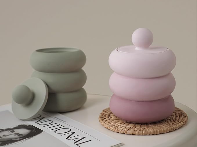 Storage Box With Lids, Silicone Candle Jar Molds Set, Creative Vessels Pot Molds, Concrete Round Stripe With Cover Bottle Making Moulds for Holder (M)