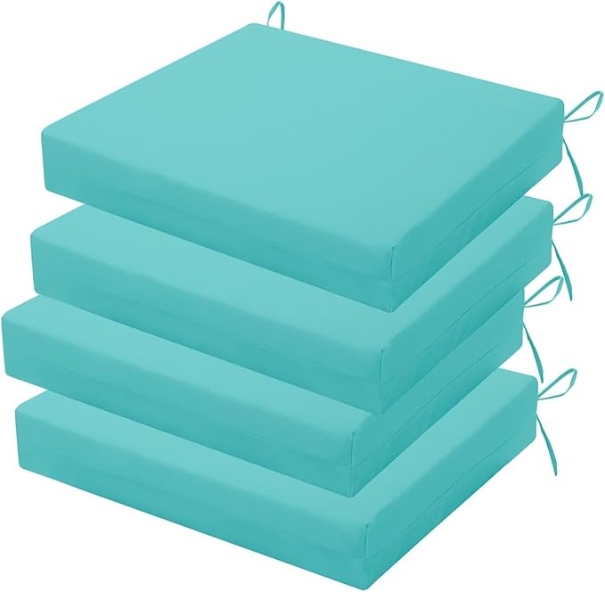 Outdoor Chair Cushion Set of 4, 18.5 x 16 Inch Patio Chair Cushions for Outdoor Furniture, Water Resistant Outdoor Patio Chair Cushions with Non-Slip Ties(Teal)
