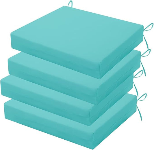 Outdoor Chair Cushion Set of 4, 18.5 x 16 Inch Patio Chair Cushions for Outdoor Furniture, Water Resistant Outdoor Patio Chair Cushions with Non-Slip Ties(Teal)
