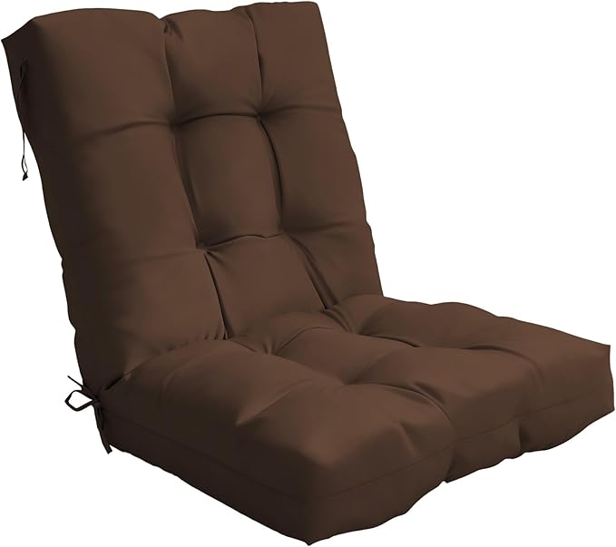 Outdoor Chair Cushion, 42x21x4 Inch Patio Cushions for Dining/Rocking Chairs, High Back Soft Seat Pad with Ties, Indoor Outside Use, Fade-Resistant & Waterproof, Brown