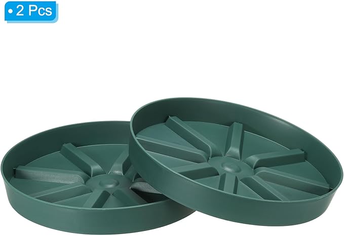 PATIKIL 10.5 Inch Plant Saucers Tray, 2Pcs Durable Plastic Round Flower Pot Drip Tray Thicker Anti-Rot Root for Indoors Outdoors Home Garden, Green