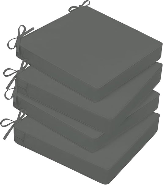 Basic Beyond Outdoor Chair Cushions for Patio Furniture, Waterproof Outdoor Seat Cushions Set of 4 19 x 19, Patio Chair Cushions Set of 4 with Ties and Handle, Dark Grey