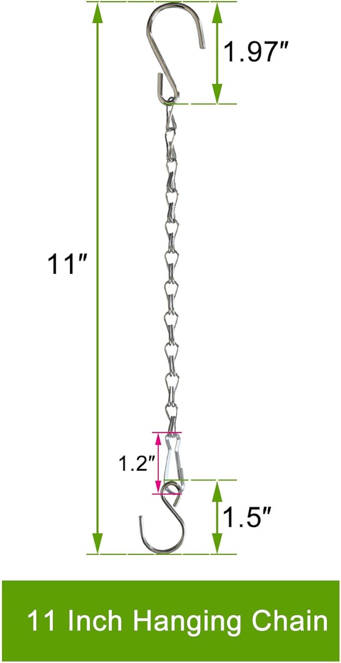 Chain for Hanging Plants,11 Inch Silver Hanging Chain, Small Hanging Basket Chain Kits with Hooks for Bird Feeder Plant Extender Porch Wind Chime (Silver, 11 Inch-6PCS)
