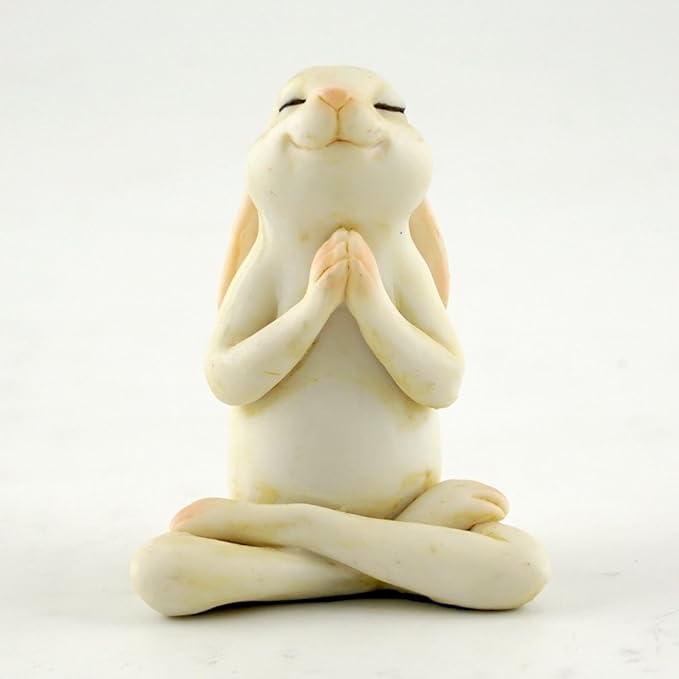 Top Collection Miniature Fairy Garden & Terrarium Yoga Bunny in Seated Namaste Pose Statue, Small, Cream
