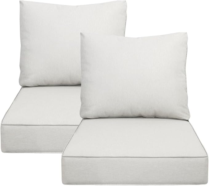 23.5"x25" Outdoor Deep Seat Patio Cushions Set of 2, Deep Seat Bottom Resilient Foam Filling Water-Resistant Stain-Resistant UV Resistant Weather Resistant with YKK Zippers,Almond