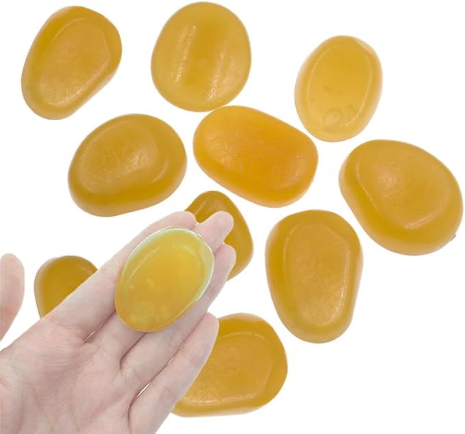 QTTLLI 20Pcs 4.5CM Large Glow Pebbles Glow in The Dark Decorative Stones Rocks for Garden Path Walkway Yard Fish Tank, Brown Yellow
