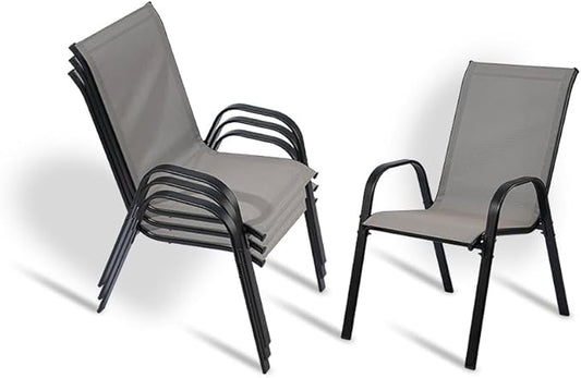 Stackable Outdoor Patio Dining Chairs with Backrest/Armrests for Lawn Garden Balcony Deck Camping-Set of 2 Or 4 (4, Gray)