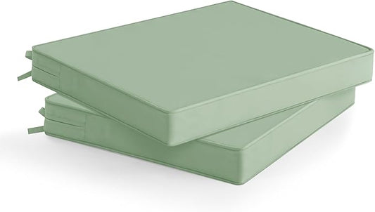 Outdoor Chair Cushions Set of 2: Waterproof & Fade Resistant Seat Cushion for Patio Furniture - 18.5 x 16 x 2 Inch Chair Pads with Ties and Hidden Zipper - Chair Cushion Replacement, Sage Green