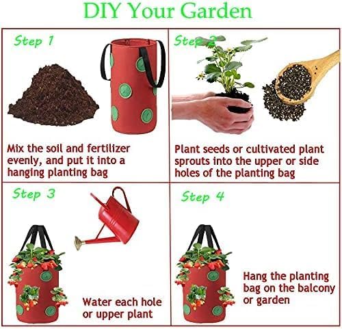 Upside Down Tomato Planter-3 Gallon Hanging Strawberry Planter Durable Aeration Fabric Grow Bags for Vegetables (Set of 3- Red，Green and Black)
