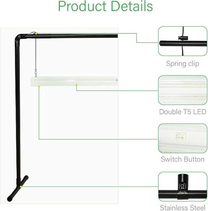 4 feet 40W LED Grow Light Stand Rack for Seedling,Growing Light for Indoor Plant,Natural White Light Full Spectrum LED Grow Light,Height Ajustable, Iron Pipe Frame, with Timer Outlet