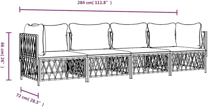 SKM 4 Piece Garden Lounge Set with Cushions White Steel (Weight-68KG)-6820