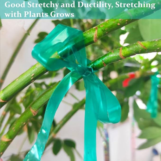 Stretch Tie Tape Roll -150 Feet 1/2" Non-Sticky Garden Tie Roll Thick Sturdy Garden Plant Ties Green Vinyl Stake Plant Ribbon for Tomatoes, Grapes and Trees Green Garden Ribbon