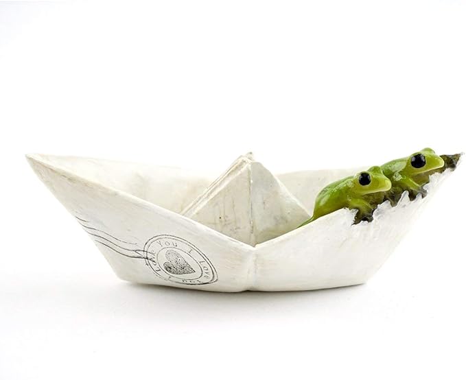 Top Collection Miniature Fairy Garden and Terrarium Sealed with Love Frogs on Paper Boat Statue
