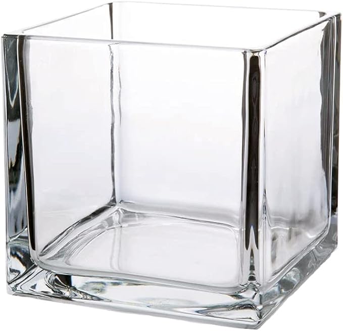 WGV Cube Glass Vase, Candle Holder, 6"x6"x6", Utility, Clear Elegant Floral Accent Container Planter Terrarium Storage for Wedding Party Ceremony Event Office Home Decor, 1 Piece