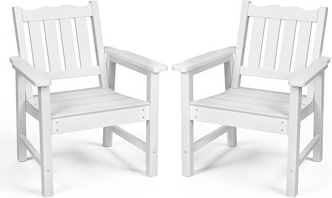 Stoog All-Weather Patio Chairs Set of 2, HIPS Outdoor Chairs with 400 lbs Weight Capacity, Patio Dining Chairs for Backyard, Deck, Garden and Porch, White