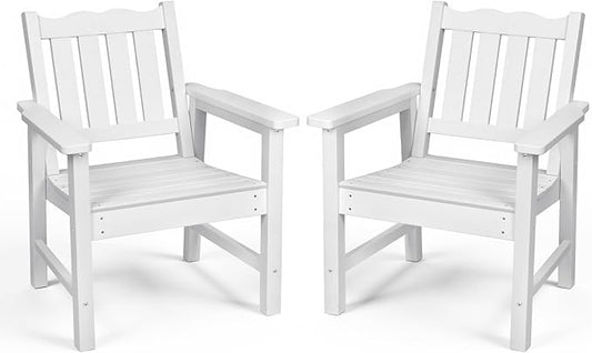 Stoog All-Weather Patio Chairs Set of 2, HIPS Outdoor Chairs with 400 lbs Weight Capacity, Patio Dining Chairs for Backyard, Deck, Garden and Porch, White