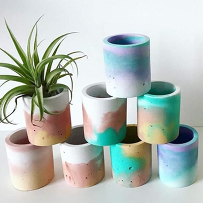 2Pcs Succulent Plants Pot Concrete Cement Mold Flower Pot Plaster Moulds Ice Shot Glass Molds Tea Light Candle Holder Pen Holder Resin Epoxy Casting Mold (Random Color)