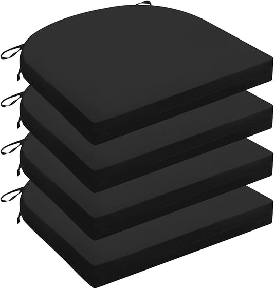 Wellsin Outdoor Chair Cushions for Patio Furniture - Patio Chair Cushions Set of 4 - Water Resistant Round Corner Outdoor Seat Cushions 17"X16"X2", Black