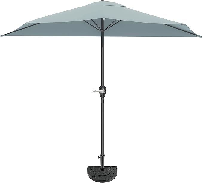 9-Ft Half Patio Umbrella Easy Crank Semicircle Balcony Shade with 20lb Weighted Base for Deck, Porch, or Against a Wall by Pure Garden (Dusty Green)