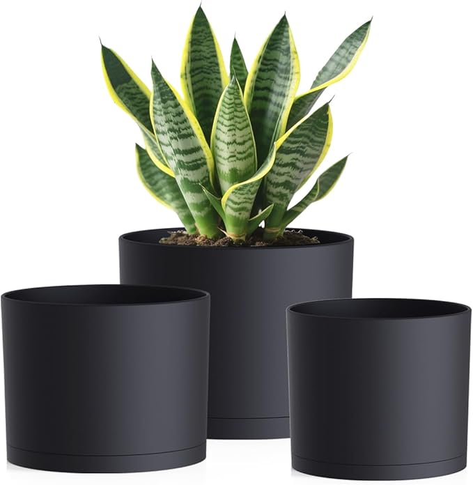 Large Plant Pots Set of 3 – 8", 9", 10" Indoor Flower Pots with Drainage Holes and Saucers, Big Planters for Monstera, Fiddle Leaf Fig, Snake Plant – 5 Colors