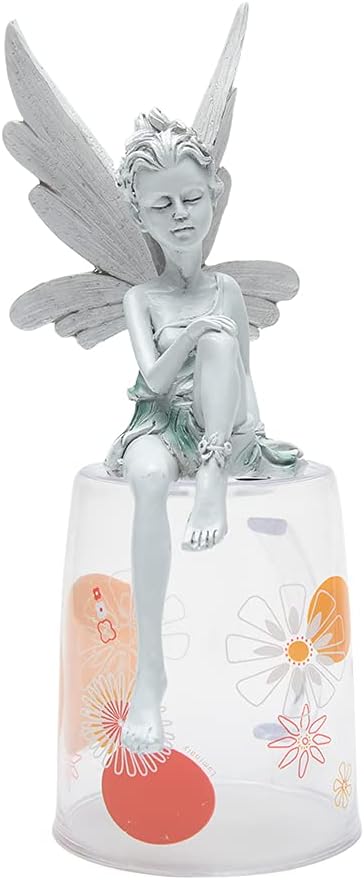 Sitting Fairy Garden Statue,Angel Yard Statues Outdoor Resin Crafts Flower Decor Park Lawn Decoration Home Patio Garden(Color:White)