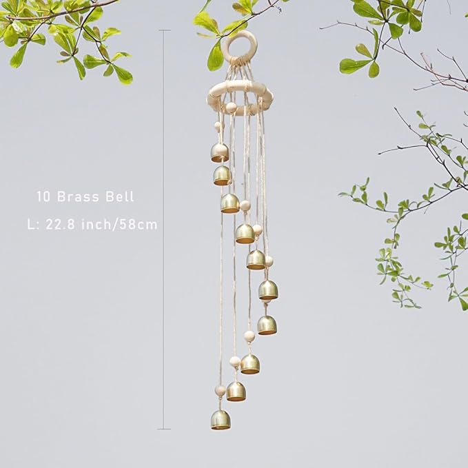 Wooden Wind Chimes for Outside Garden Wind Chimes for Outdoors 10 Brass Hanging Bells Window Patio Porch Wind Chime for Relaxing Home Décor