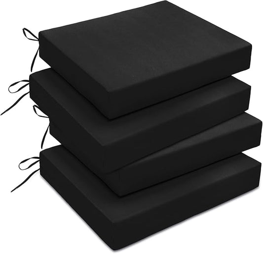 downluxe Outdoor Chair Cushions Set of 4 for Patio Furniture, Water-Resistant Square Corner Patio Chair Cushions with Ties, High Density Foam Outdoor Seat Cushion, 18.5" X 16" X 3", Black