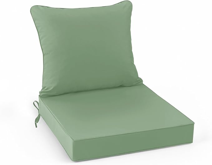 Waterproof Outdoor Patio Cushions with Removable Cover, Fade Resistant Back Pillow and Seat Cushion Set for Yard Porch Garden, 19 x 19 Inch, Sage Green, 1 Set
