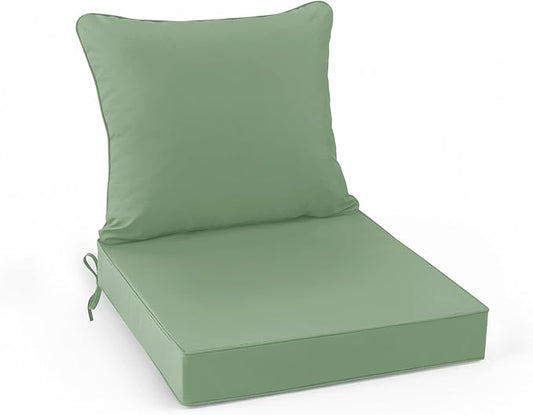 Outdoor Chair Cushions, Waterproof Back Pillow and Seat Cushion Set for Patio Furniture, Outdoor Sofa Replacement Cushions with Removable Cover, 24 x 24 Inch, Sage Green, 1 Set