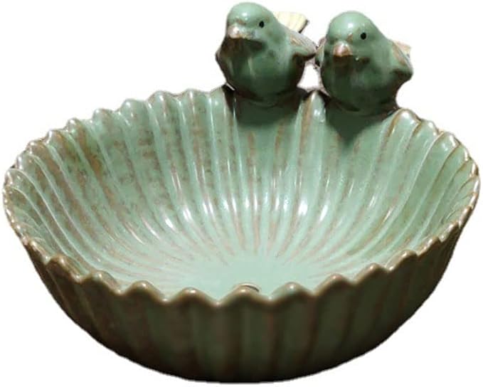 Birds Garden Design Birds Feeder Ceramic 6.3 Inch Diameter Flowerpot or Feeder for Outdoor, Bird Food Holder for Garden Outside Decor (Mint Green)