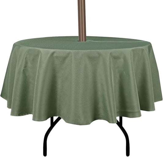 Outdoor Tablecloth Wrinkle-Free Stain Resistant Waterproof Polyester Fabric Table Cover with Zipper Umbrella Hole for Picnic/Party/Dinner/Patio Garden(60inch Round,Zippered,Sage Green)