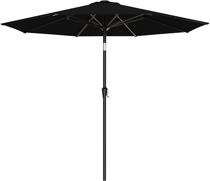 AreShark 9 FT Patio Umbrella for Outdoor, Outdoor Table Umbrella with Push Button Tilt and Crank, Outdoor Patio Umbrellas with 8 Sturdy Ribs for Market, Garden, Pool (Black)