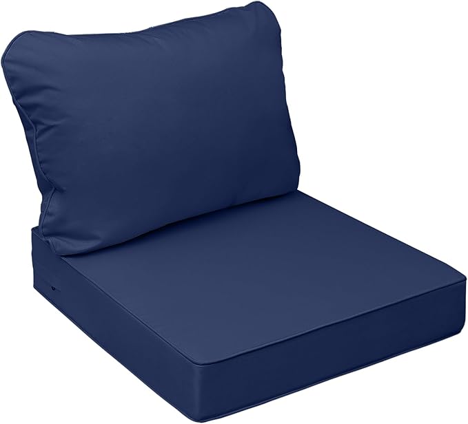 AAAAAcessories Outdoor Seat Cushions for Chairs, Fade-Resistant, Waterproof Patio Furniture Replacement Cushions, 19" x 19" x 3" + 19" x 17", Navy Blue