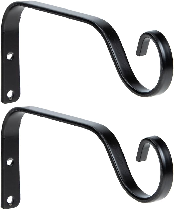 Kisangel 2pcs 7.3-inch Black Iron Hanging Plant Brackets Wall-Mounted Upturned Hooks for Garden Planters Lanterns and Outdoor Décor