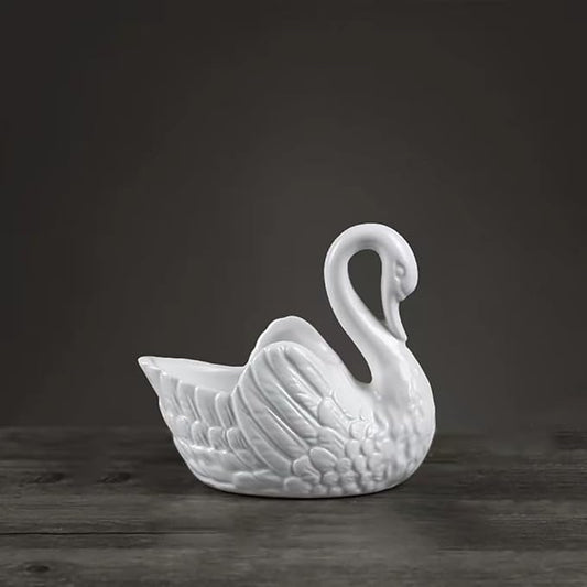 White Ceramic, Swan Flowerpot, Succulent Flowerpot, Medium Temperature Porcelain, Can be Used as Candle Holder (1, Large)
