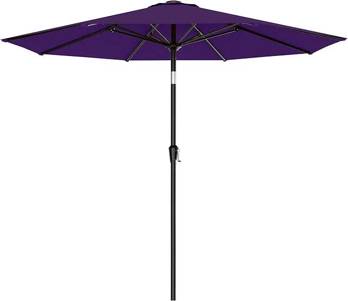 AreShark 9 FT Patio Umbrella for Outdoor, Outdoor Table Umbrella with Push Button Tilt and Crank, Outdoor Patio Umbrellas with 8 Sturdy Ribs for Market, Garden, Pool (Dark Purple)