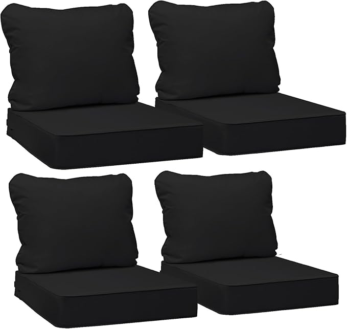 AAAAAcessories Outdoor Deep Seat Cushions, Waterproof, Fade-Resistant Patio Furniture Replacement Cushions, 23.5" x 25.5" x 5" + 23.5" x 19", Set of 4, Black