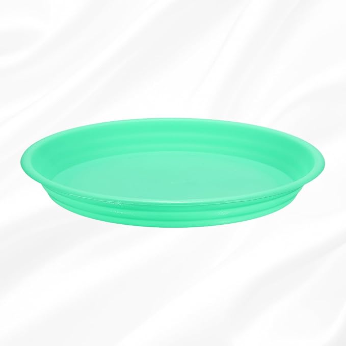 HARFINGTON Plastic Plant Saucer 10.5" Round Drip Trays Flower Pot Saucers Flower Base Bottom Drainage Tray for Indoors Outdoors Planters, Green