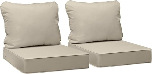 AAAAAcessories Outdoor Seat Cushions for Chairs, Fade-Resistant, Waterproof Patio Furniture Replacement Cushions, 19" x 19" x 3" + 19" x 17", Set of 2, Beige