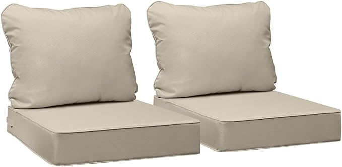 AAAAAcessories Outdoor Seat Cushions for Chairs, Fade-Resistant, Waterproof Patio Furniture Replacement Cushions, 22" x 22" x 3" + 22" x 17", Set of 2, Beige
