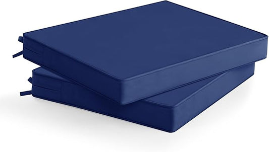 Outdoor Chair Cushions Set of 2: Waterproof & Color Fastness Seat Cushion for Patio Furniture - 22 x 22 x 3 Inch Chair Pads with Ties and Hidden Zipper - Patio Chair Cushion Replacement, Navy