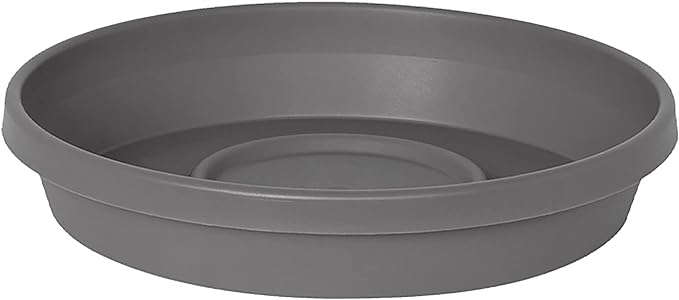 Bloem Terra Resin Saucer Tray: 15" Bottom Width - Charcoal Gray - Matte, Durable, Ribbed Bottom, Indoor and Outdoor, Fits 20" Terra Pots