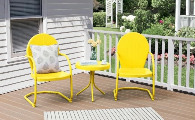 Patio Bistro Set Retro Metal Outdoor Seating Set Conversation Set 3 Pieces, 2 C-Spring Motion Armchairs and Round Side Table, for Porch, Lawn, Garden（Yellow）