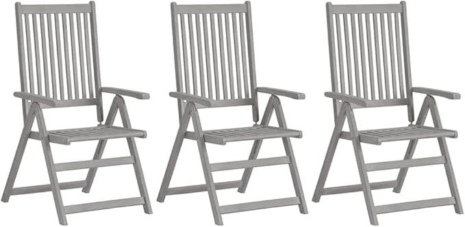 Garden Reclining Chairs 3 pcs with Cushions Solid Acacia Wood