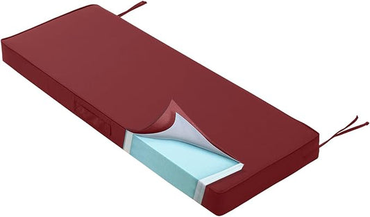 Outdoor Bench Cushion 4 inches Memory Foam Waterproof Patio Furniture Bench Cushion Porch Swing Cushion with Handle and Adjustable Strap, 48 x 18 Inch Burgundy