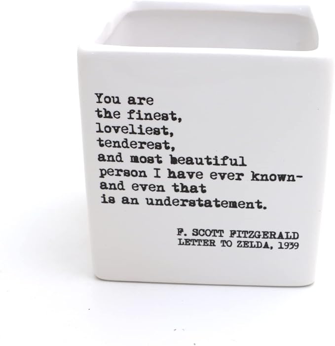 You are the most wonderful person, F. Scott Fitzgerald quote, square pot, planter, candle holder LennyMud by Lorrie Veasey